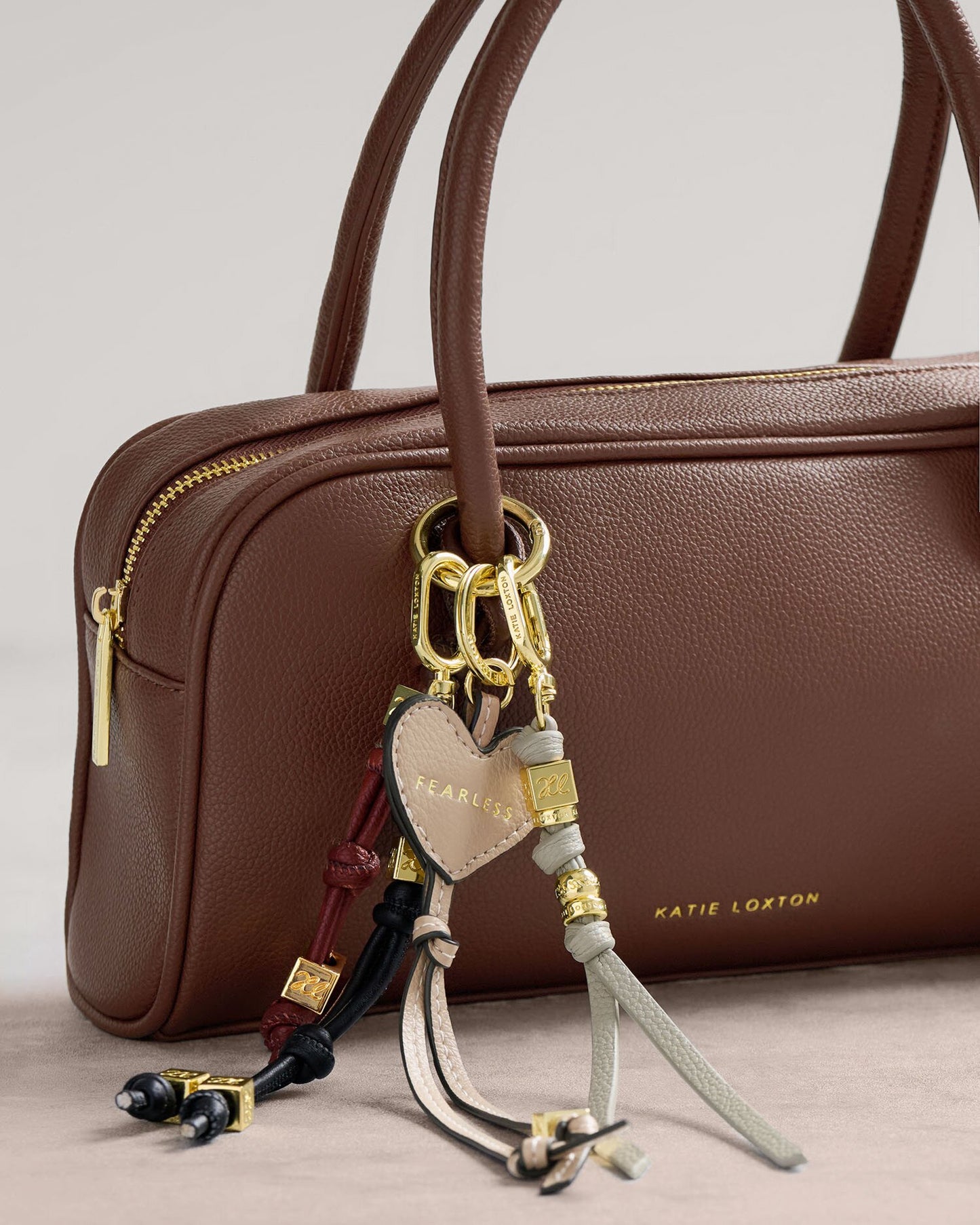 Katie Loxton Heart Bag Charm Keyring - Fearless - Latte