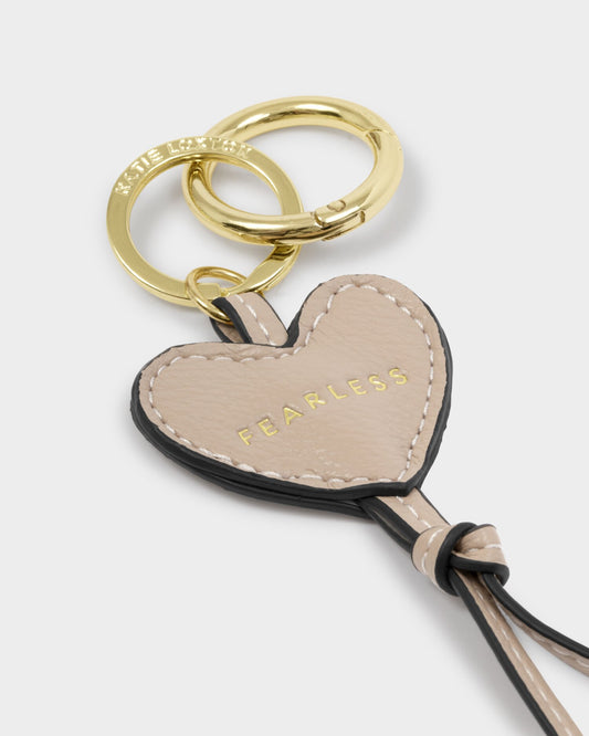 Katie Loxton Heart Bag Charm Keyring - Fearless - Latte