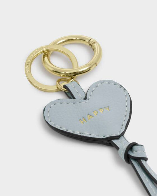 Katie Loxton Heart Bag Charm Keyring - Happy - Moonstone Blue