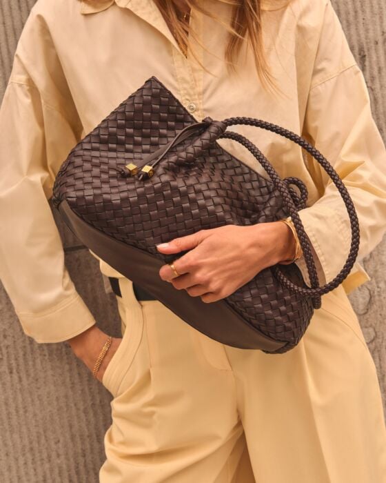 Katie Loxton Nova Hand Woven Small Shoulder Tote in Chocolate