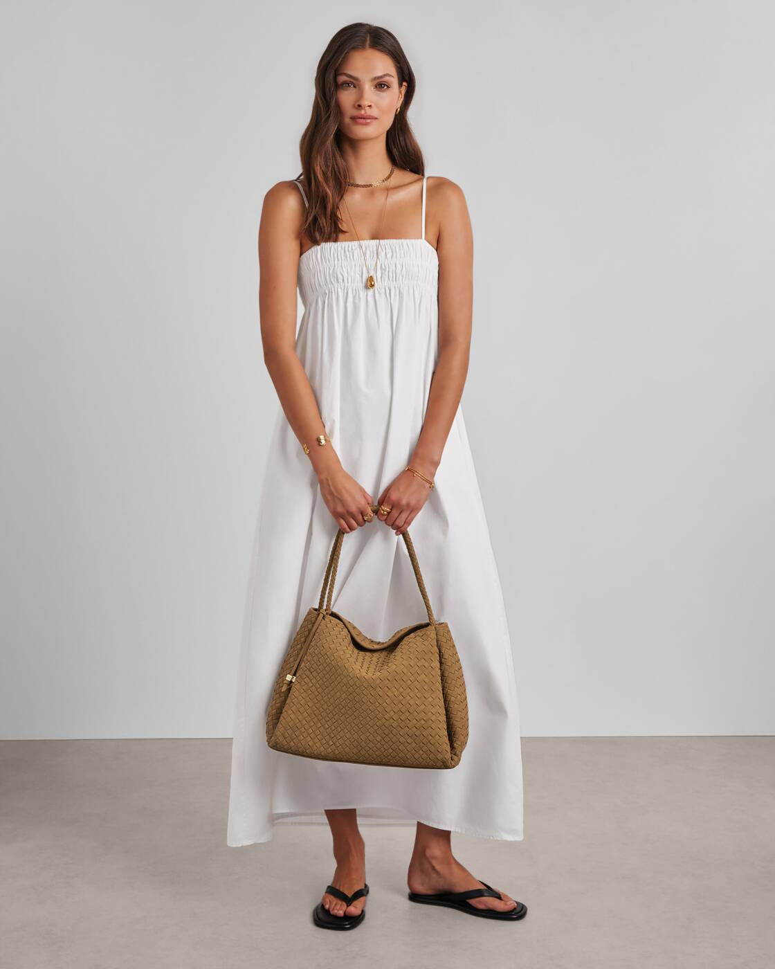 Katie Loxton Nova Hand Woven Small Shoulder Tote in Light Caramel Suedette
