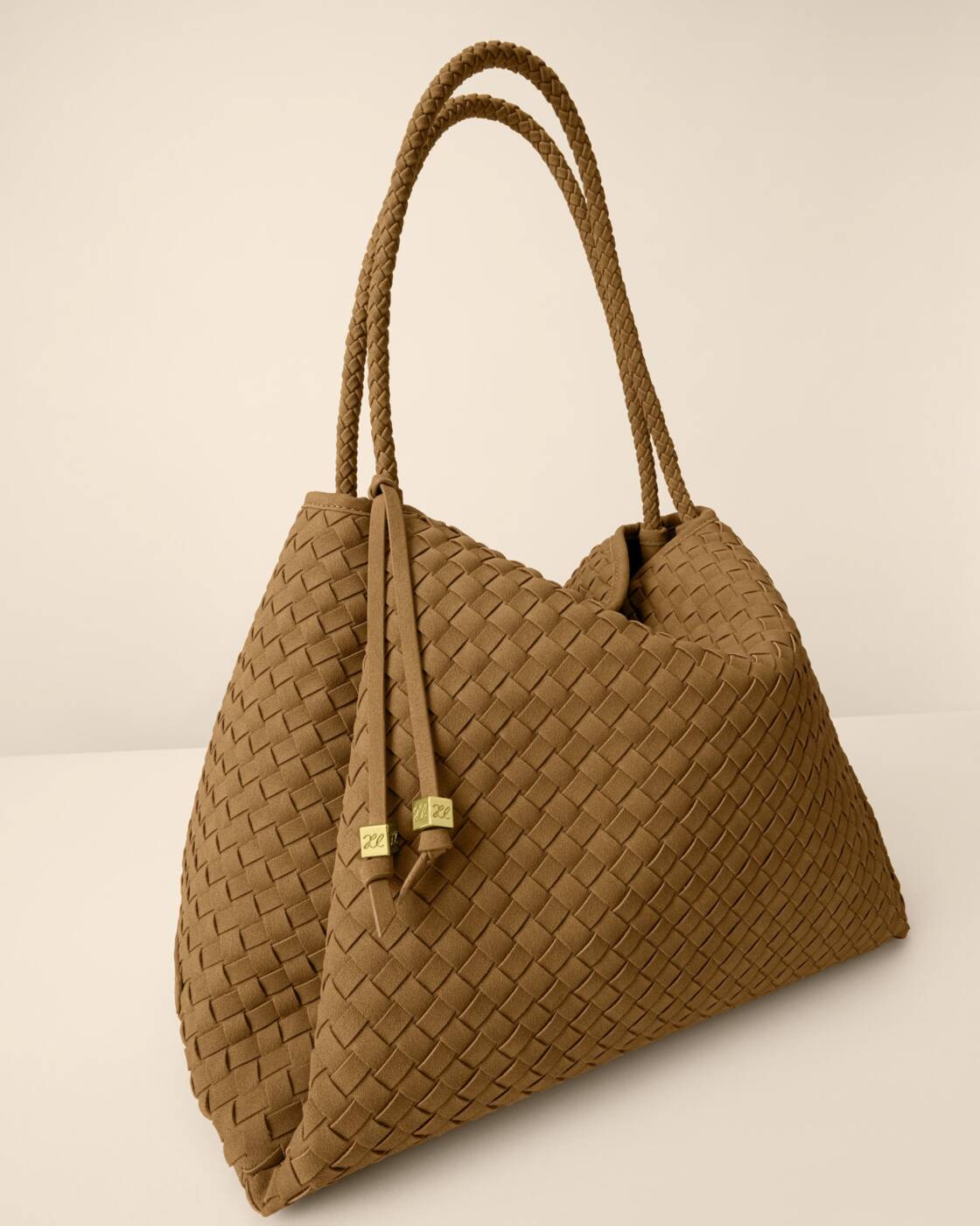 Katie Loxton Nova Hand Woven Small Shoulder Tote in Light Caramel Suedette