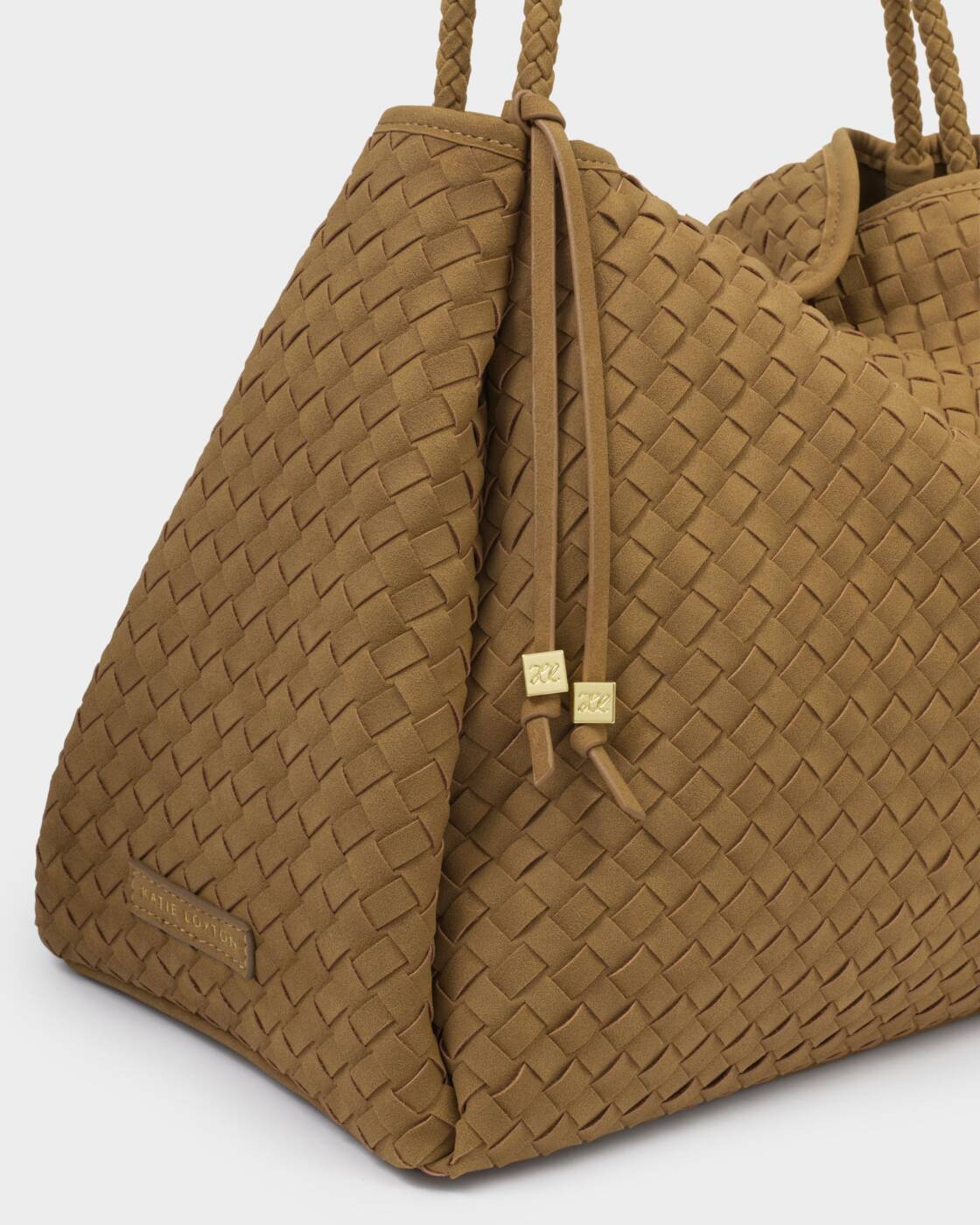 Katie Loxton Nova Hand Woven Small Shoulder Tote in Light Caramel Suedette