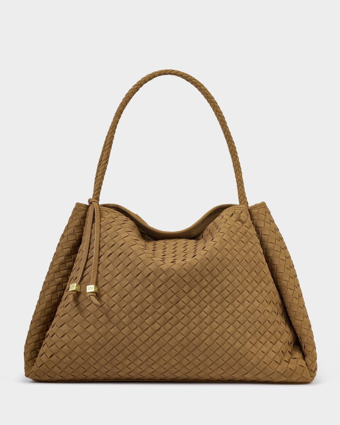 Katie Loxton Nova Hand Woven Small Shoulder Tote in Light Caramel Suedette