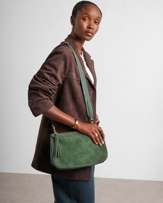 Katie Loxton Ascot Suedette Weekend Bag & Pouch Organiser in Forest Green Suedette