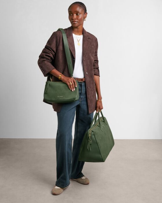 Katie Loxton Ascot Suedette Weekend Bag & Pouch Organiser in Forest Green Suedette