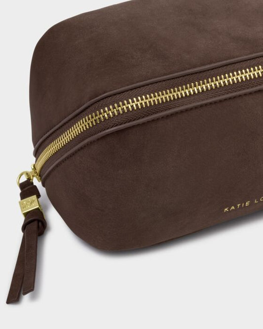 Katie Loxton Fold-Out Make Up Bag in Chocolate Suedette
