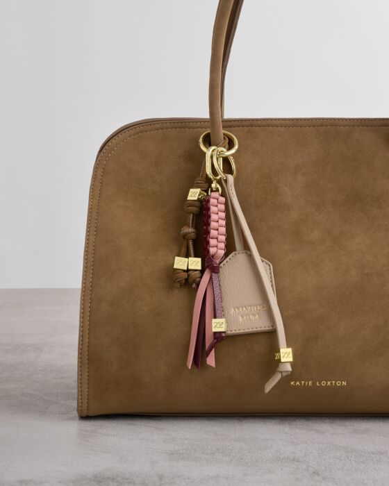 Katie Loxton Sentiment Tag Keyring - Amazing Mum - in Light Taupe