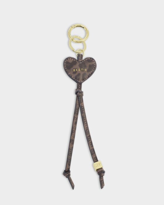 Katie Loxton Heart Charm Tag Keyring - Bestie - in Leopard