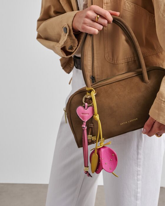 Katie Loxton Heart Charm Tag Keyring - Happy - in Sugar Pink