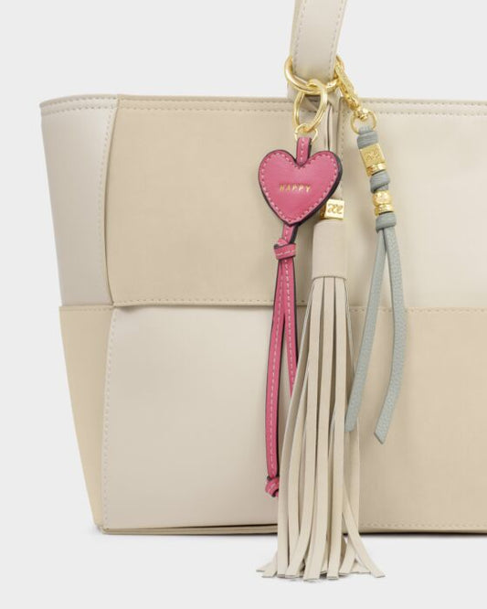 Katie Loxton Heart Charm Tag Keyring - Happy - in Sugar Pink