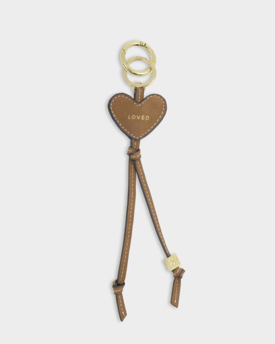 Katie Loxton Heart Charm Tag Keyring - Loved - in Caramel Suedette