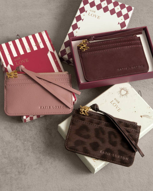 Katie Loxton Gift Boxed Coin & Card Holder in Chocolate Leopard