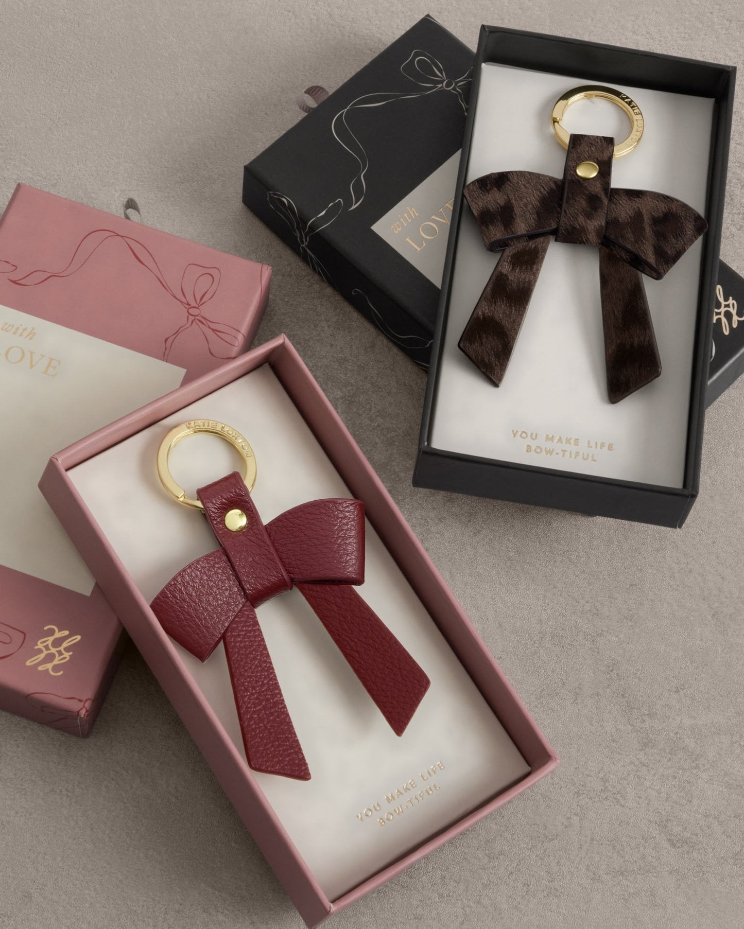 Katie Loxton Boxed Bow Keyring  ‘You Make My Life Bow-tiful’ in Cherry