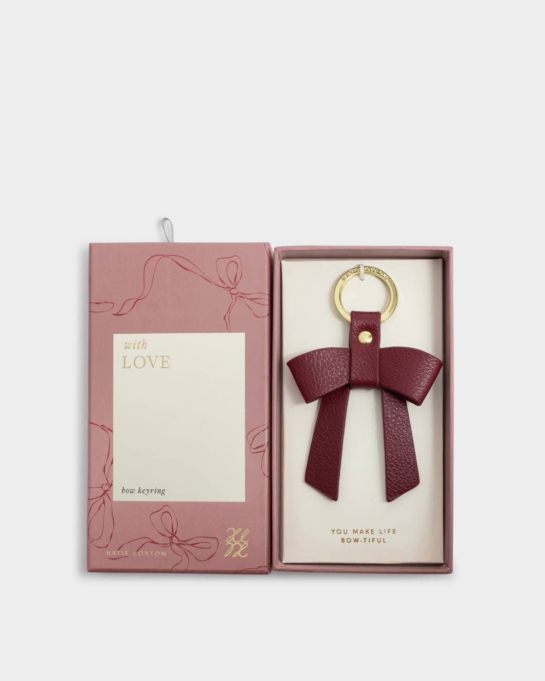 Katie Loxton Boxed Bow Keyring  ‘You Make My Life Bow-tiful’ in Cherry