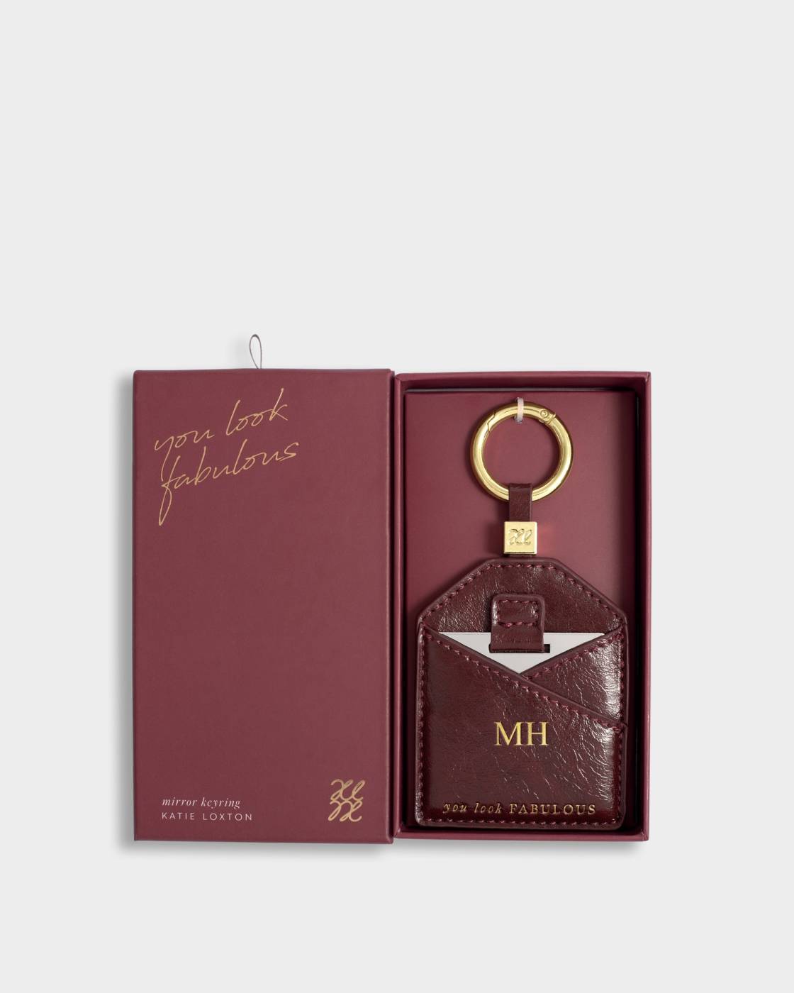 Katie Loxton Boxed Mirror Keyring  'You Look Fabulous' in Cherry Patent Crackle