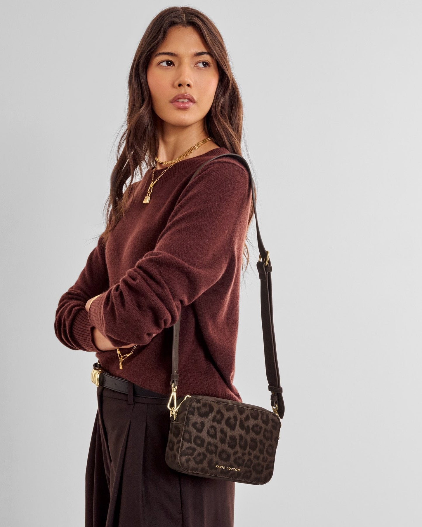 Katie Loxton Avery Small Crossbody Bag in Chocolate Leopard