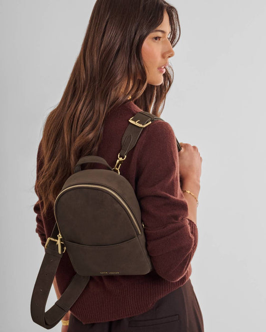 Katie Loxton Mika Small Suedette Backpack in Bitter Chocolate Suedette