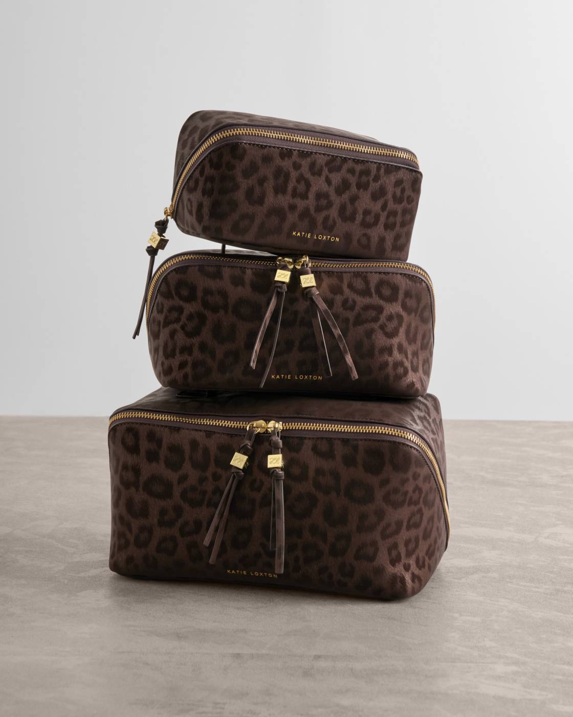 Katie Loxton Fold-Out Make Up Bag in Leopard Suedette