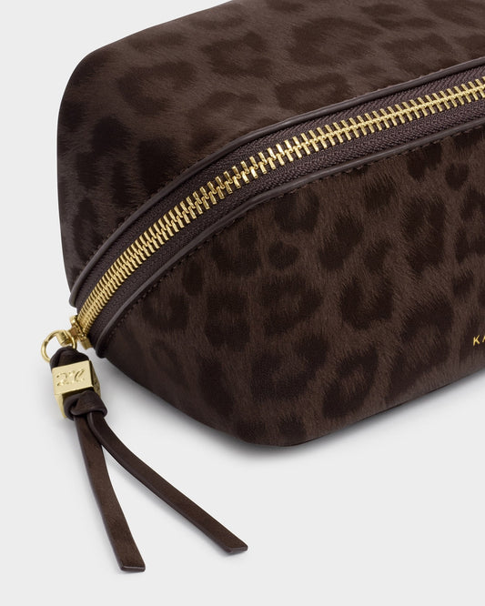 Katie Loxton Fold-Out Make Up Bag in Leopard Suedette