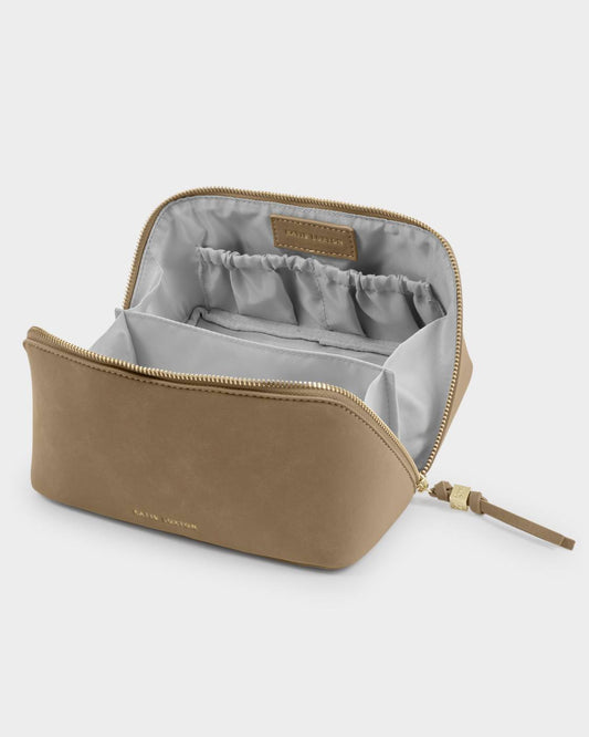 Katie Loxton Soho Suedette Medium Makeup & Wash Bag in Taupe