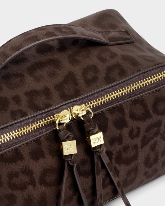 Katie Loxton Soho Medium Make Up & Wash Bag in Chocolate Leopard