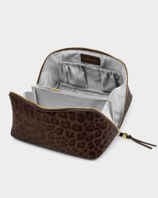 Katie Loxton Soho Large Makeup & Wash Bag in Chocolate Leopard