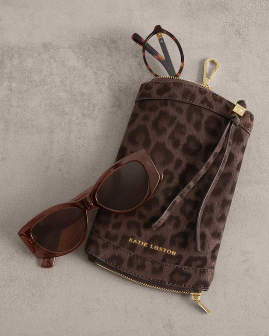 Katie Loxton Duo Sunglasses Case in Chocolate Leopard