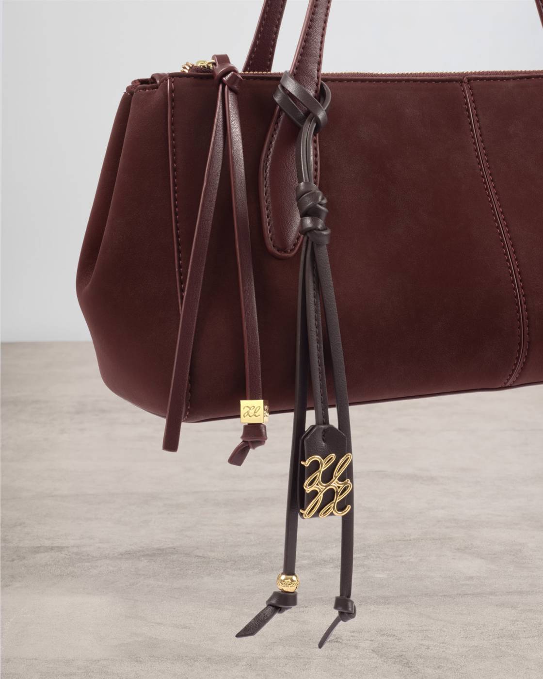 Katie Loxton Signature Bag Charm in Chocolate Suedette