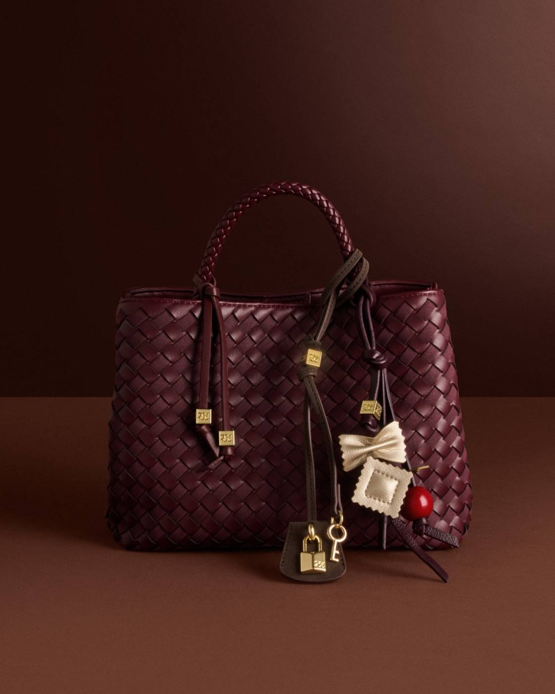 Katie Loxton Pasta Bag Charm in Black Cherry