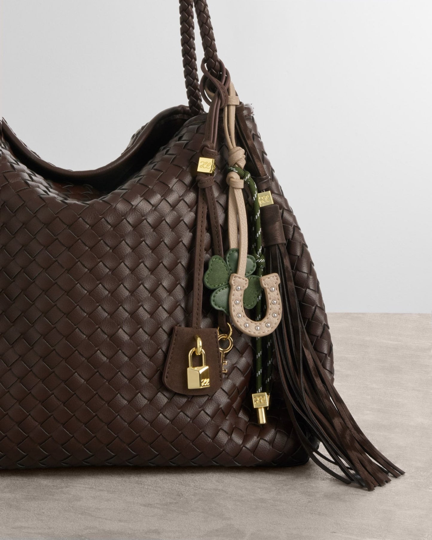Katie Loxton Heritage Suedette Bag Charm in Chocolate Suedette