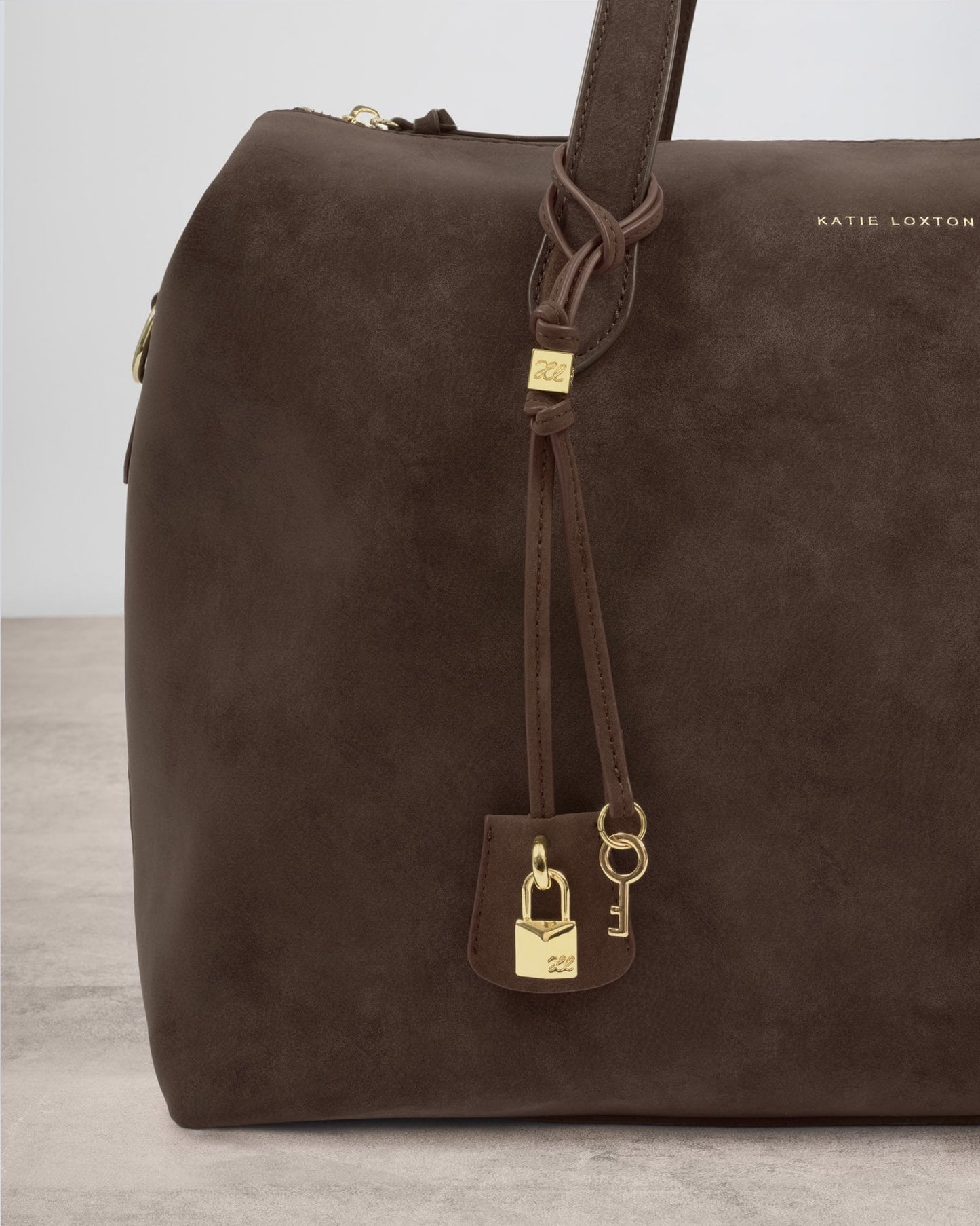 Katie Loxton Heritage Suedette Bag Charm in Chocolate Suedette