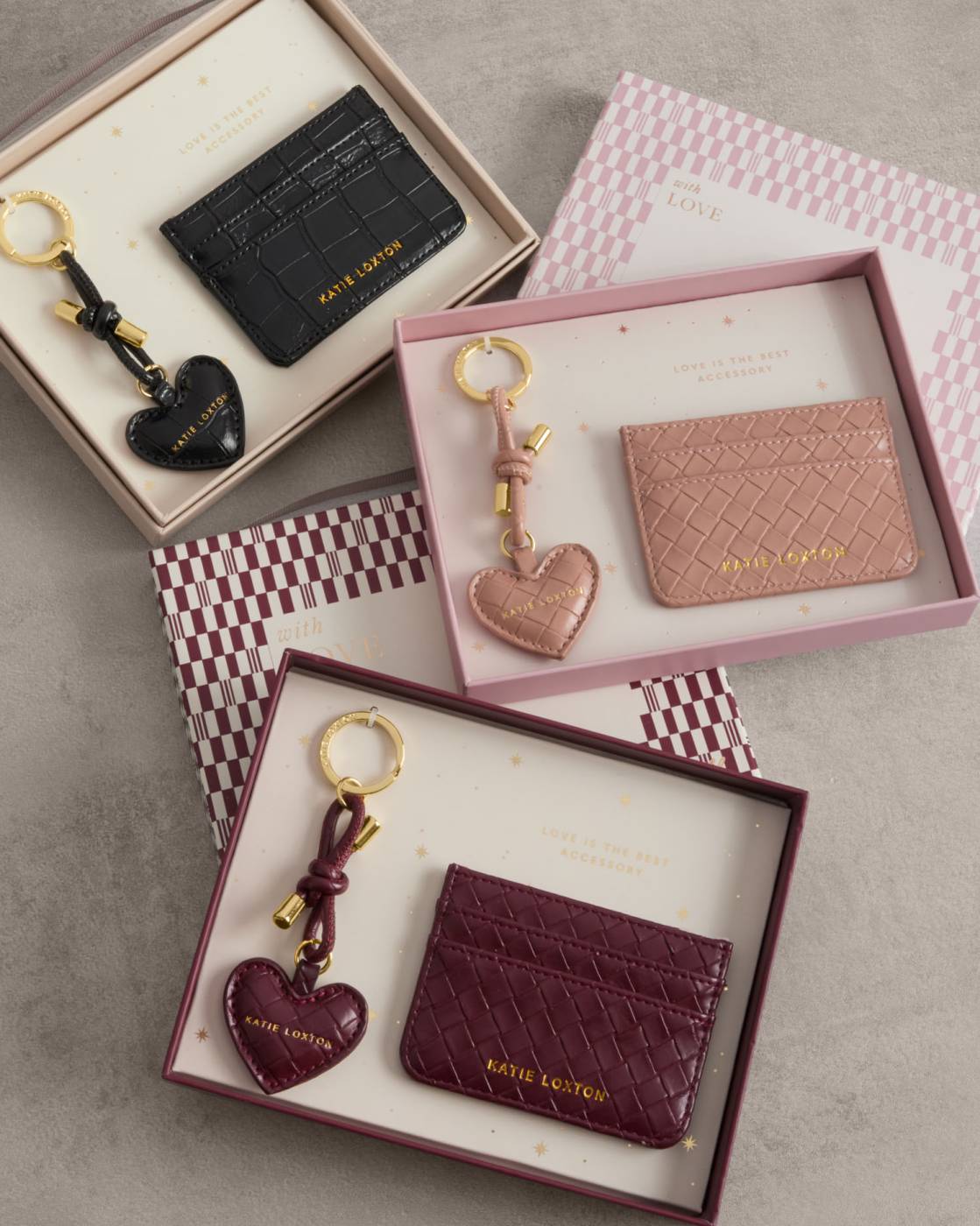 Katie Loxton Gift Boxed Keyring & Card Holder  'Love Is the Best Accessory' in Black Croc