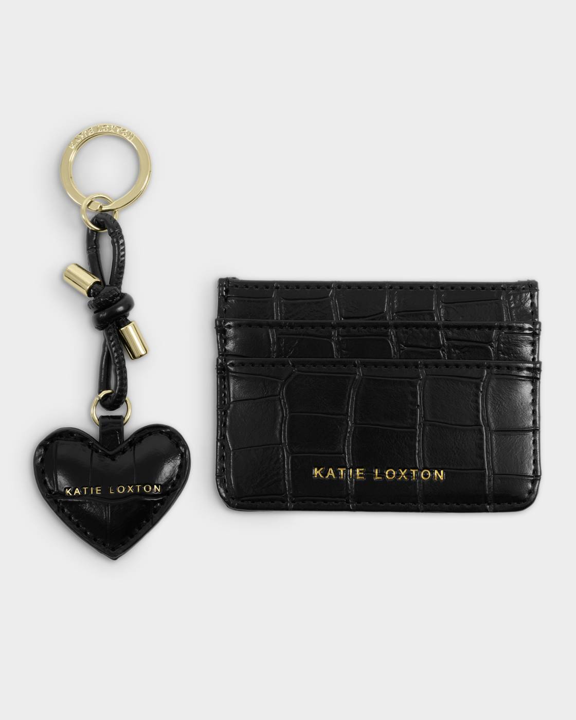 Katie Loxton Gift Boxed Keyring & Card Holder  'Love Is the Best Accessory' in Black Croc