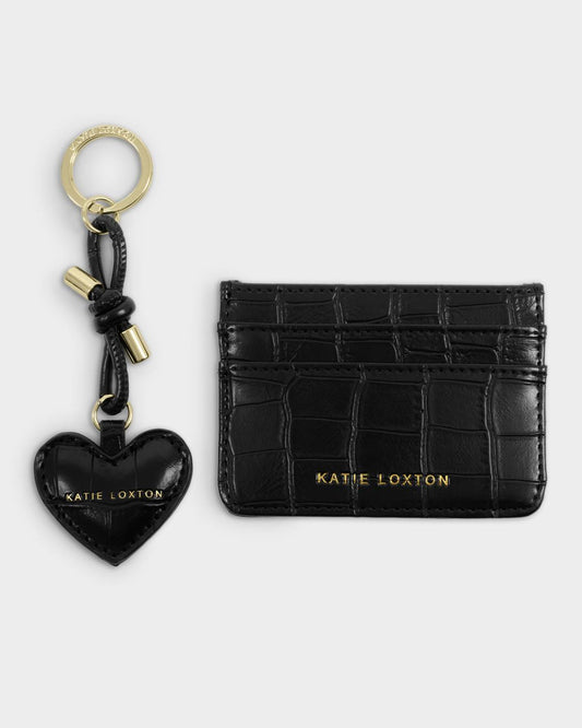 Katie Loxton Gift Boxed Keyring & Card Holder  'Love Is the Best Accessory' in Black Croc