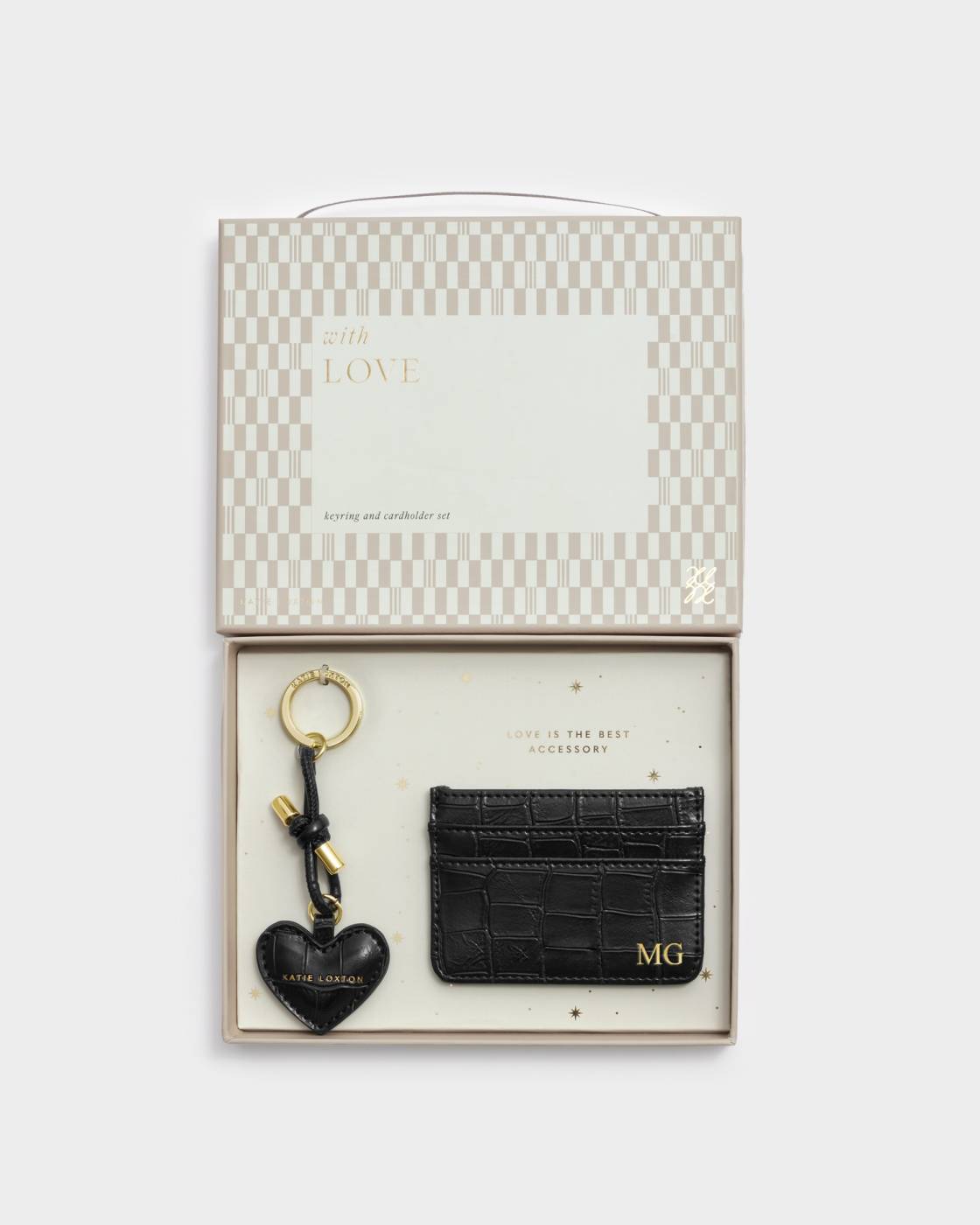 Katie Loxton Gift Boxed Keyring & Card Holder  'Love Is the Best Accessory' in Black Croc