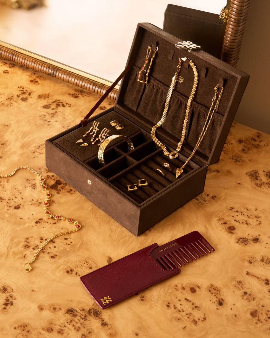 Katie Loxton Large Jewellery Box in Chocolate Suedette