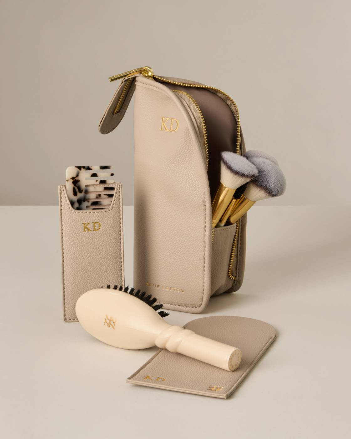 Katie Loxton Travel Makeup Brush Set With Case in Light Taupe