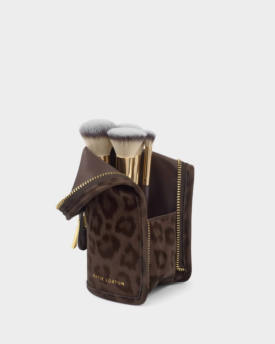 Katie Loxton Travel Makeup Brush Set With Case in Chocolate Leopard