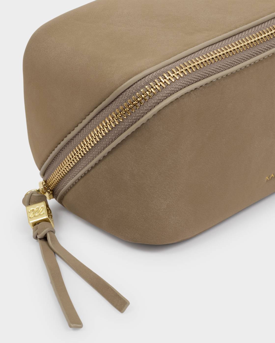 Katie Loxton Fold-Out Suedette Mirror Makeup Bag in Taupe
