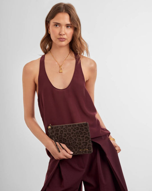 Katie Loxton Tassel Charm Pouch in Chocolate Leopard
