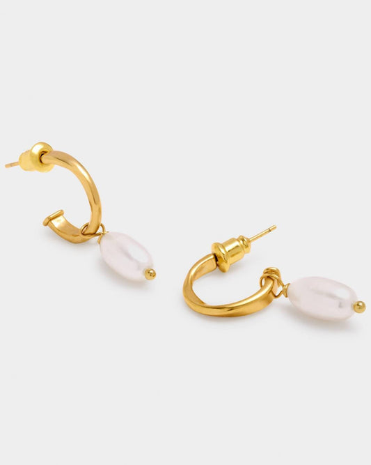 Katie Loxton Pearl Lustre Waterproof Gold Hoop Earrings