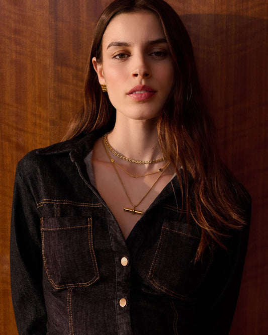 Katie Loxton Themis Large T-Bar Necklace - Gold Coated