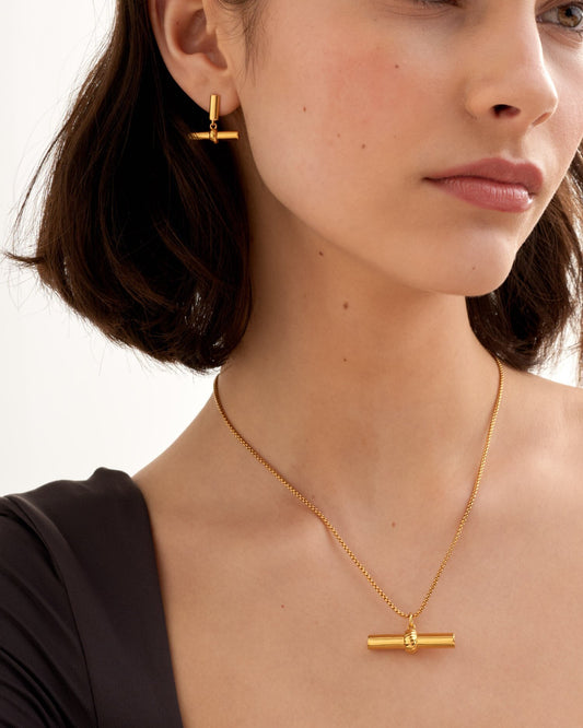 Katie Loxton Themis Large T-Bar Necklace - Gold Coated