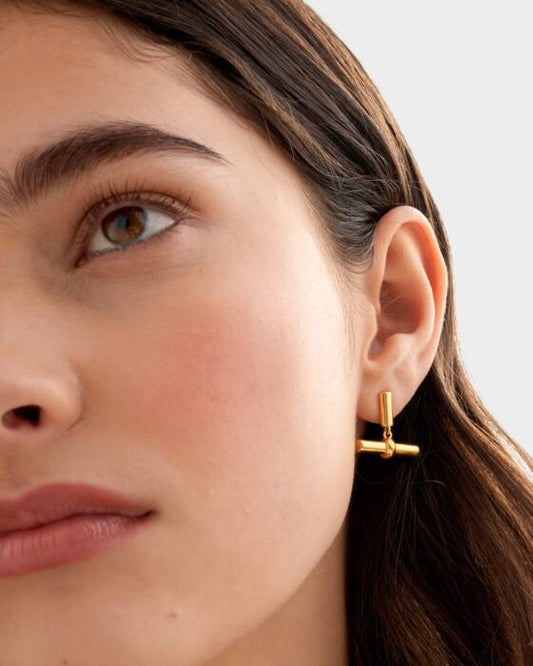 Katie Loxton Themis T-Bar Earrings - Gold Coated