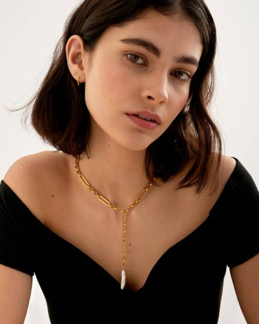 Katie Loxton Allure Pearl Lariat Necklace - Gold Coated
