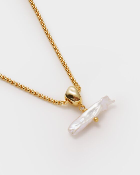 Katie Loxton Sol Pearl Bar Waterproof Gold Necklace 45cm