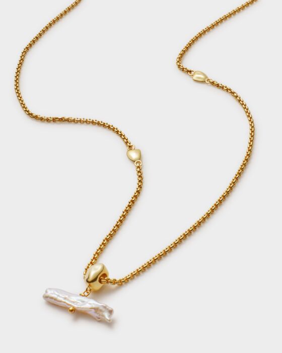 Katie Loxton Sol Pearl Bar Waterproof Gold Necklace 45cm