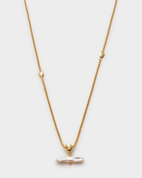 Katie Loxton Sol Pearl Bar Waterproof Gold Necklace 45cm