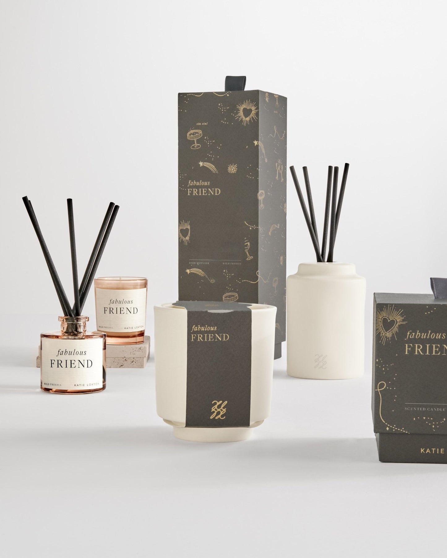 Katie Loxton Ceramic Sentiment Reed Diffuser 'Fabulous Friend' in Fresh Fig & Wild Freesia